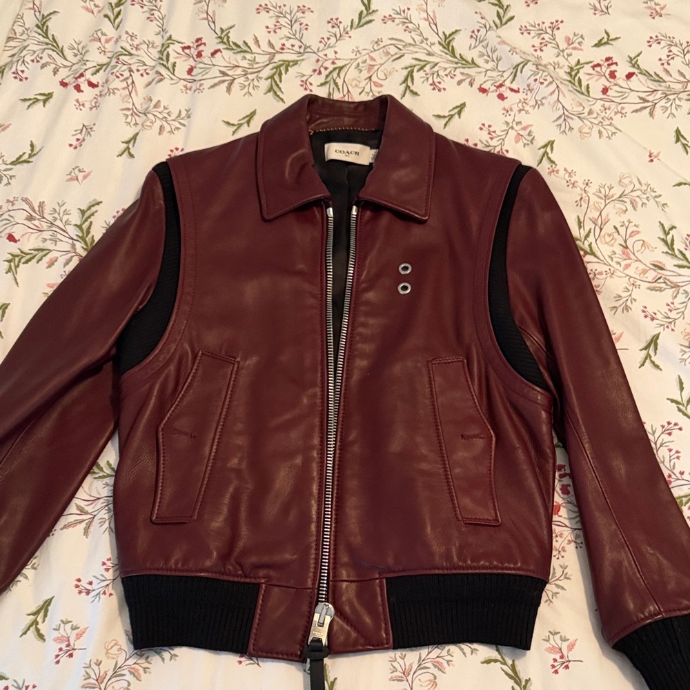 Coach Men's/womens Maroon Leather Bomber Jacket